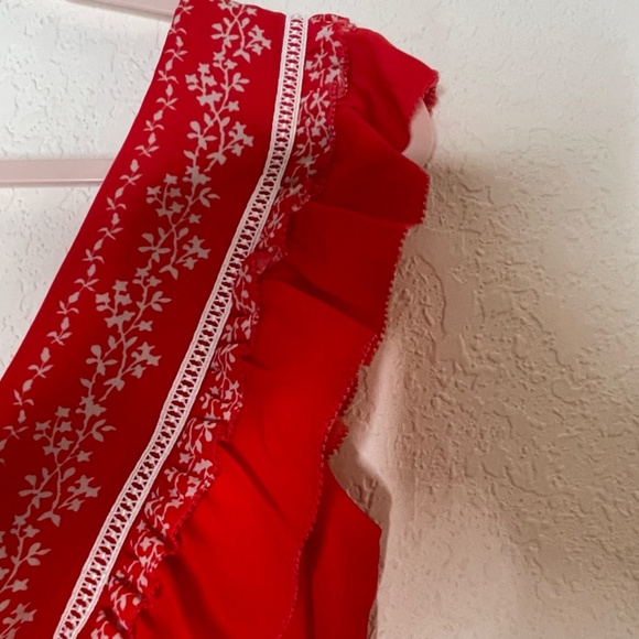 Self- Portrait Flower Spell Maxi Ruffle Pleated Dress Size US6 Red V Neck - Picture 7 of 15